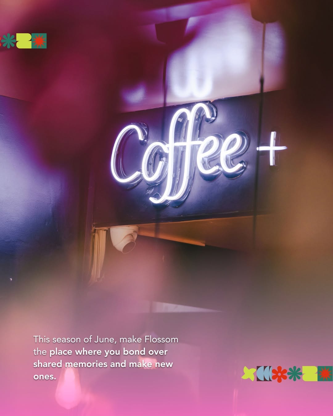 Celebrate at Flossom this June — orchid on table with neon sign behind